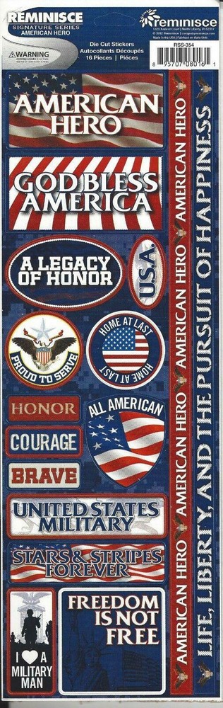 REMINISCE SIGNATURE SERIES Die Cut Cardstock Stickers – AMERICAN HERO – 16 pcs