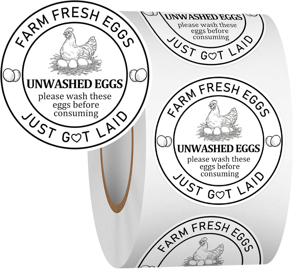 Louise Maelys 2Inch Eggs Stickers 500Pcs Farm Fresh Egg Stickers,Unwashed Eggs L