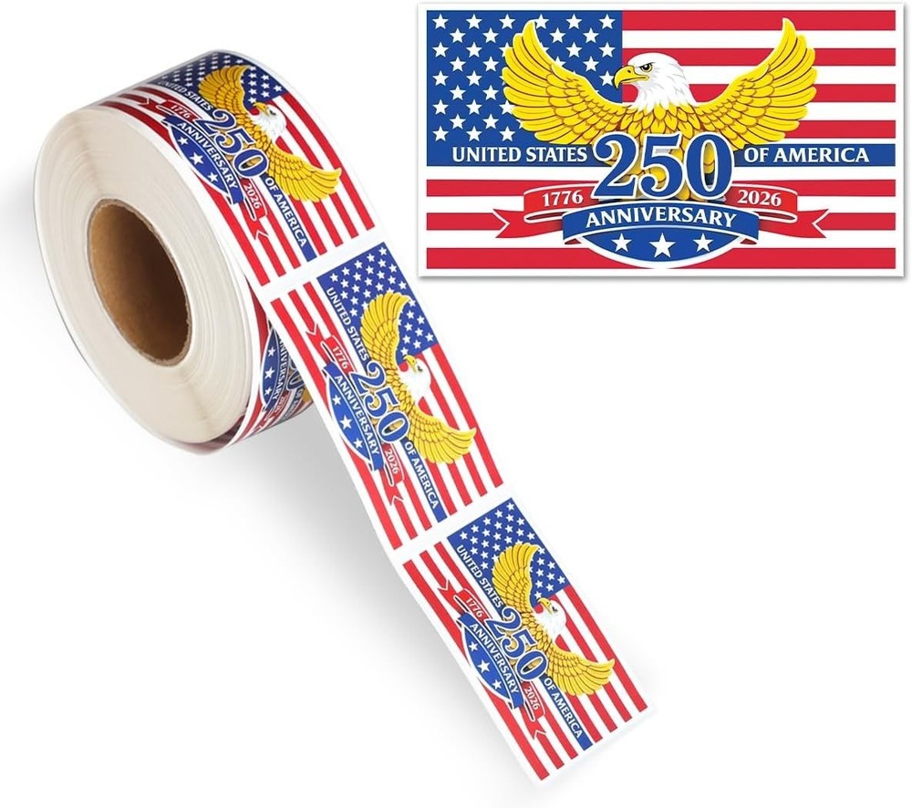 Patriotic 250th Independence Anniversary Stickers Roll American Flag Waterproof