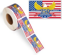 Patriotic 250th Independence Anniversary Stickers Roll American Flag Waterproof
