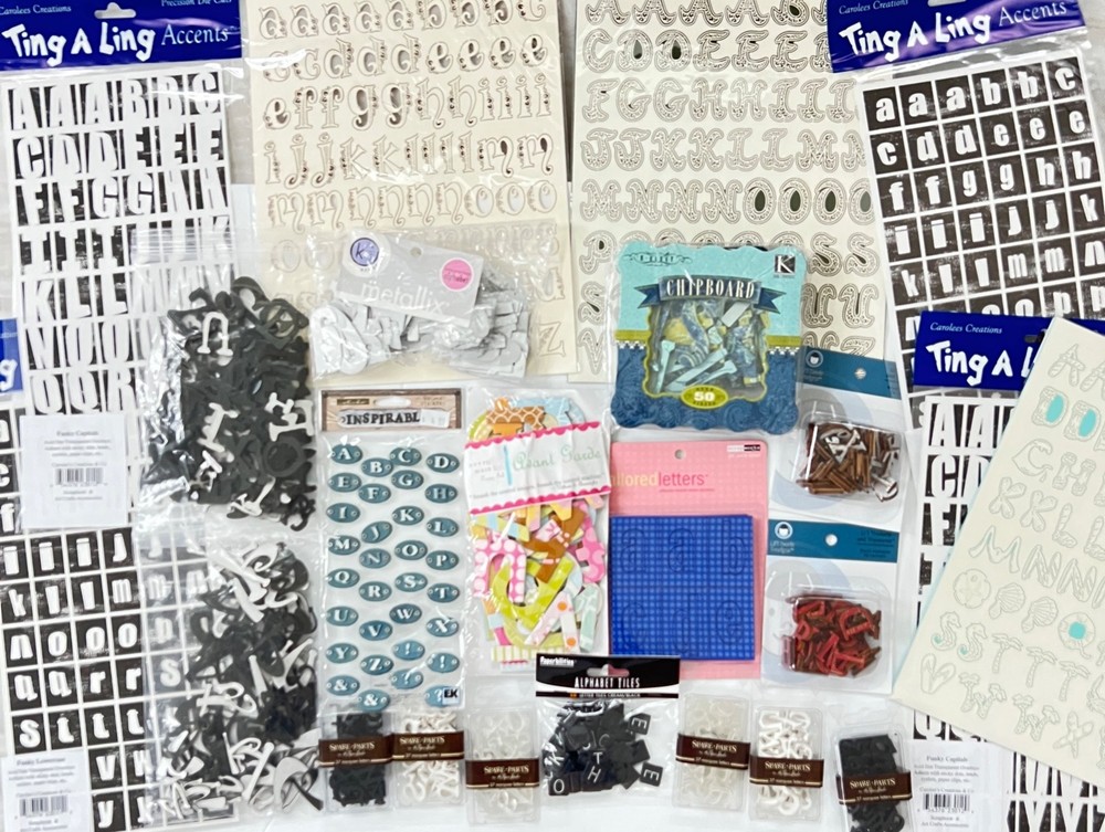 huge ALPHABET LOT 24 pkgs acrylic wood chipboard sticker letters embellishments