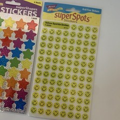 Vintage Trend Enterprises Sparkle Stickers NEW 3 Pks Apples, Stars, Smiley Faces
