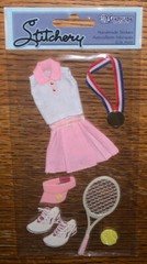 Stitchery Tennis Outfit Skirt Shirt Shoes Racket Ball Metal Scrapbook Stickers