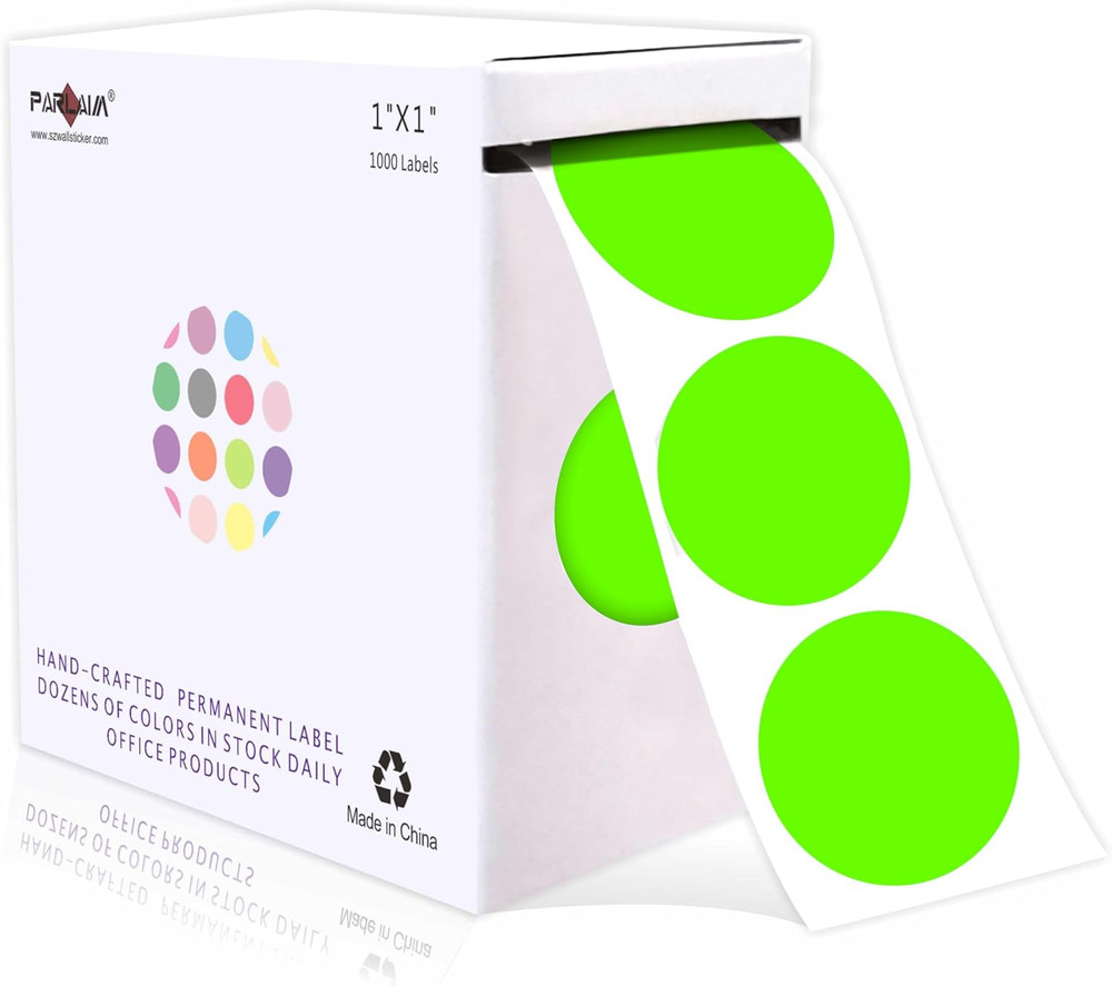 1 Inch round Permanent Adhesive Color- Dot Stickers,1000 per Roll Dots Label Dis