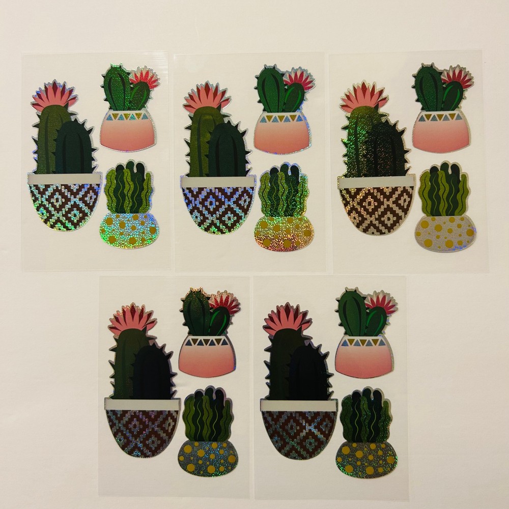 Vintage Y2K Retro Die Cut Prism Glitter Foil Decal CACTUS theme 5pk