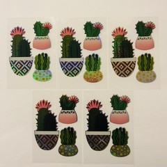 Vintage Y2K Retro Die Cut Prism Glitter Foil Decal CACTUS theme 5pk