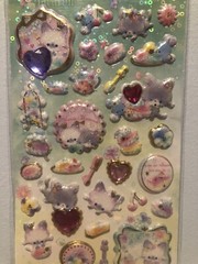 Kawaii Japan Minou Macaron Cat Twin Puffy Glitter Sticker Sheet Vintage Htf