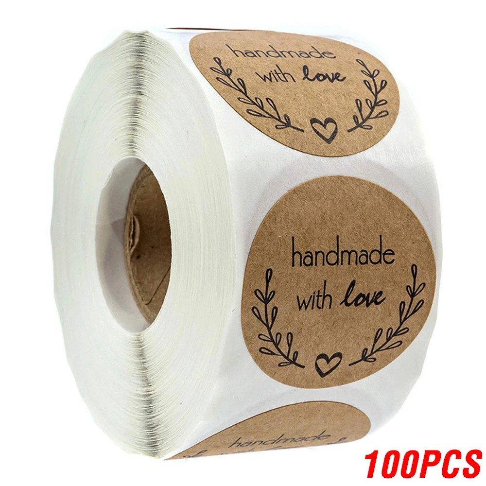 Vintage Kraft Handmade With Love Stickers – 1 Inch Self-Adhesive Gift, Baking
