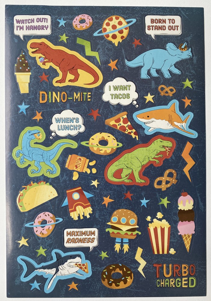 Dinosaurs Sharks Fast Food Tacos Chips Donut Hangry Stars Stickers Single Sheet