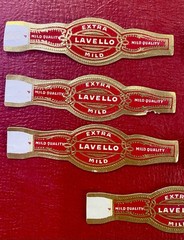 Lot Of 7 Vintage LAVELLO Cigar Bands – Red & Gold Gilt – Tobacciana 1950s
