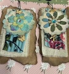Set 2 Handmade Upcycled Junk Journal Tags Rustic Floral Eco Friendly Ephemera