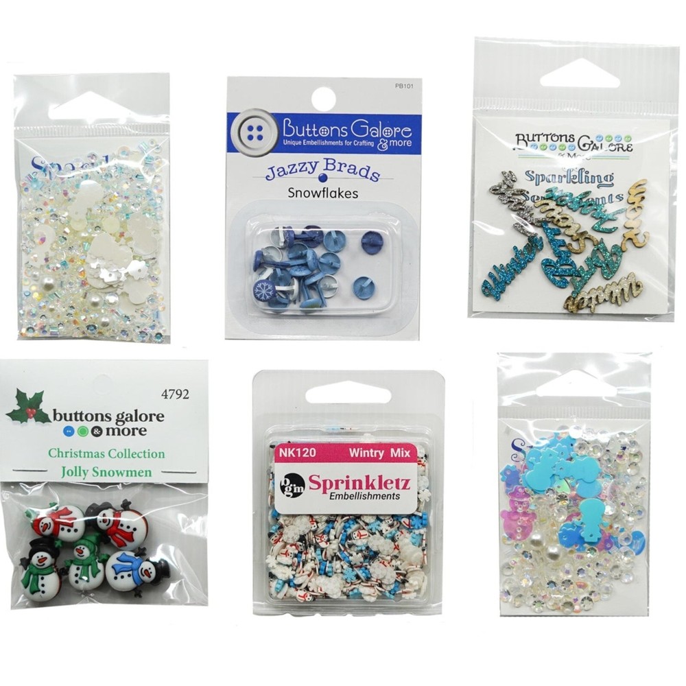 Buttons Galore Assorted WINTER Theme Buttons And Embellishments 6 pc