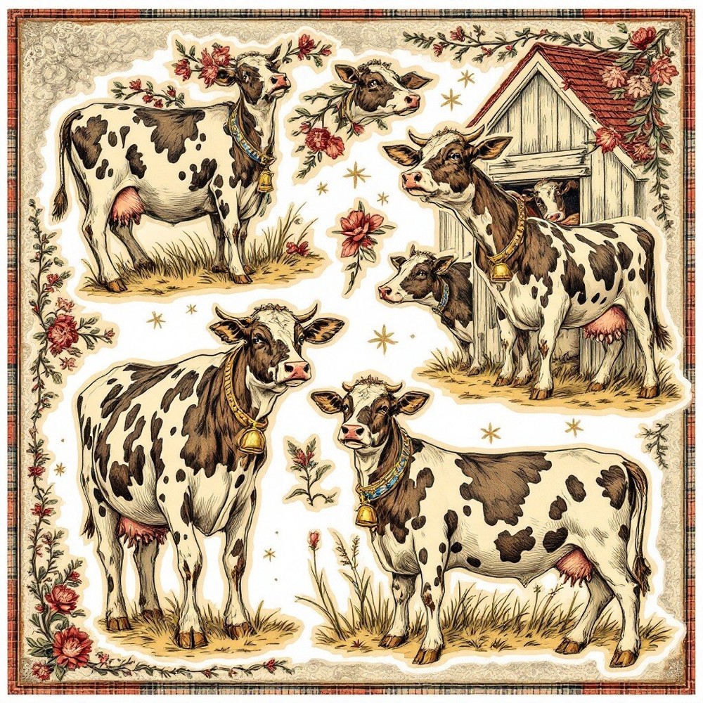 Cardstock Die Cut Embellishments Cows (6) Cut Outs 5 Inch