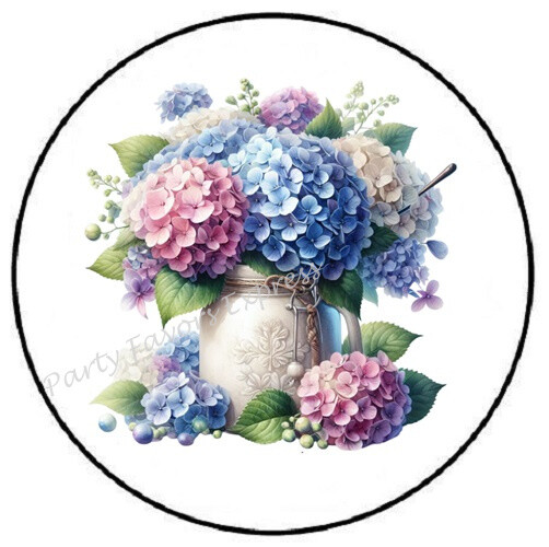 HYDRANGEA FLOWERS IN MASON JAR VASE ENVELOPE SEALS LABELS STICKERS PARTY FAVORS