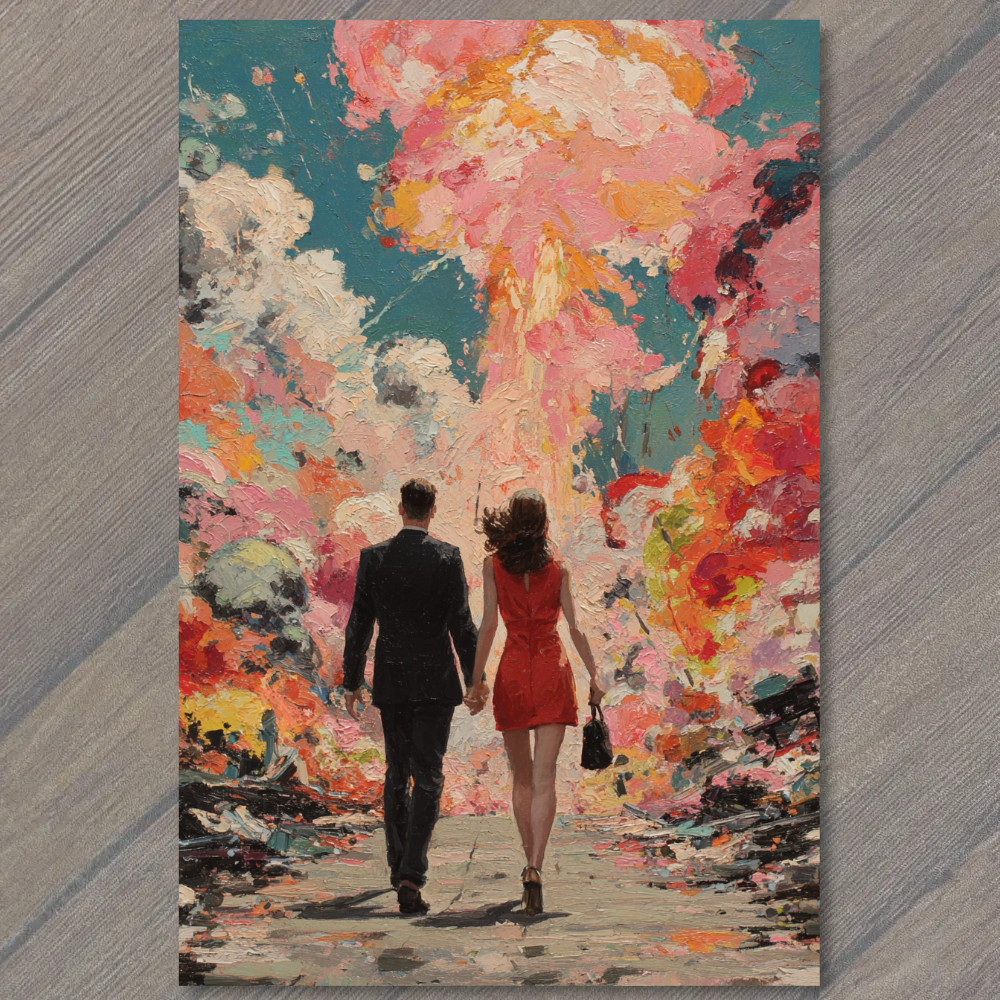 STICKER Couple Holding Hands Red Dress Black Suit Color Explosion Romantic Cha