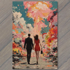 STICKER Couple Holding Hands Red Dress Black Suit Color Explosion Romantic Cha