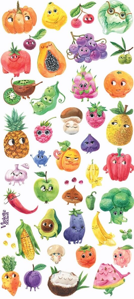 Violette Stickers Funny Face Produce Fruits & Veggies Craft Planner Supply
