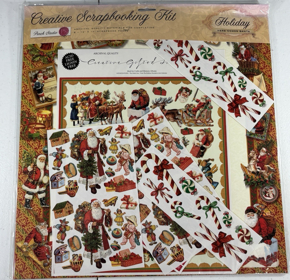 Creative Scrapbook Kit, Punch Studio, Old Style Christmas Santa Stickers Paper