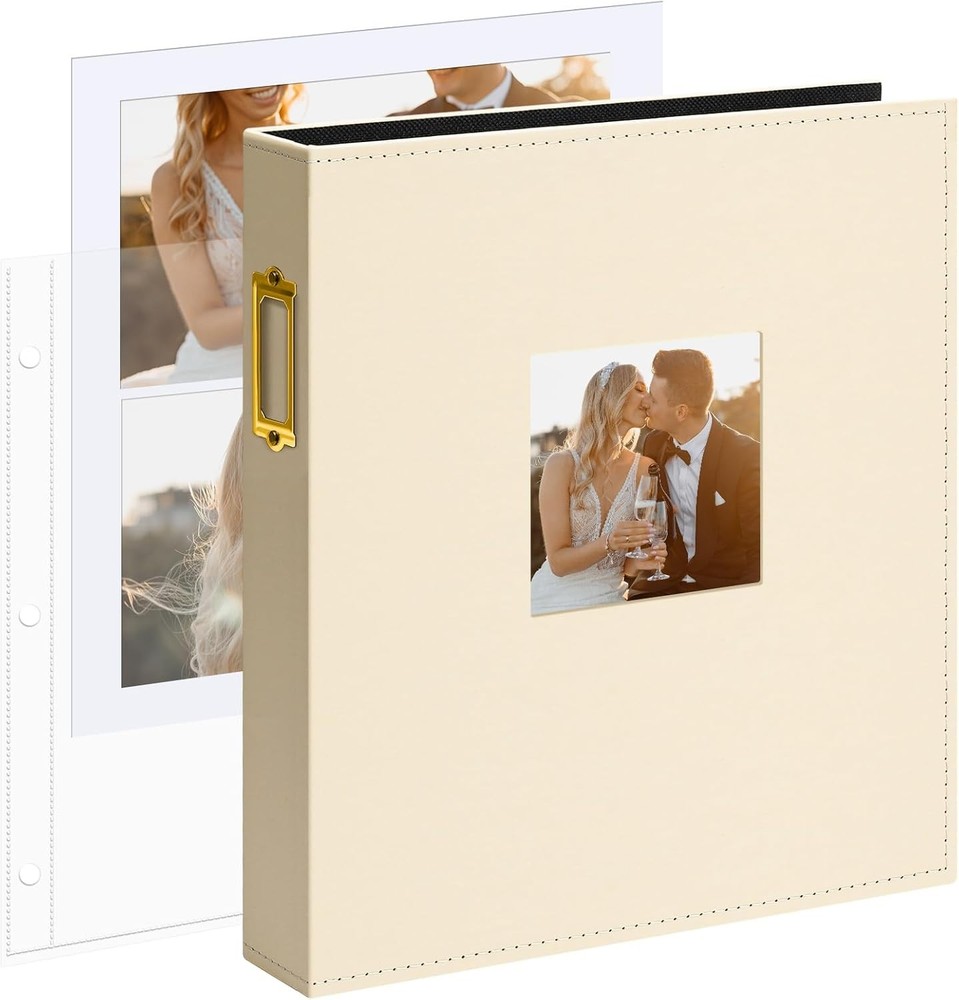 Vienrose 8.5×11 Scrapbook Photo Album 3-Ring Binder Leather Cover 100 Pages Beig