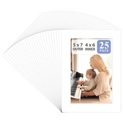 , Pack of 25, Acid-Free White Pre-Cut 5×7 Picture Mat for 4×6 Photo with Whit…