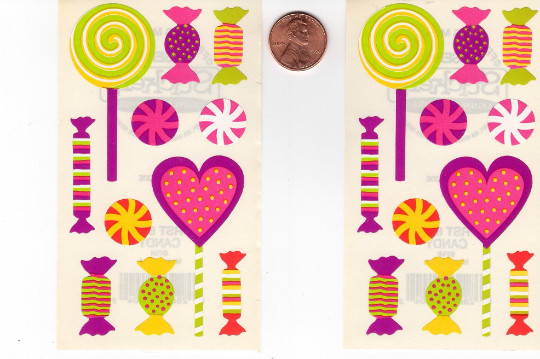 Vintage Frances Meyer FMI Stickers RST 811 Pink Green Striped Candy 2 Sheets