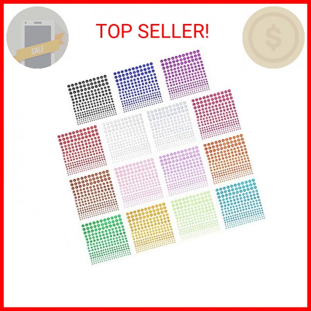 PHOGARY Self-Adhesive Rhinestone Sticker 3375 Pieces Crystal in 5 Size 15 Colors