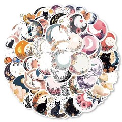 50pc Cute Celestial Floral Moon Sticker Pack Lot Laptop, Scrapbook, Journaling
