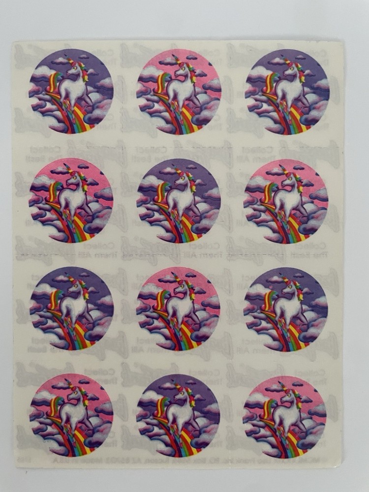 🦄RARE! VINTAGE! Lisa Frank #S105 UNICORNS RAINBOWS CLOUDS Stickers🌈