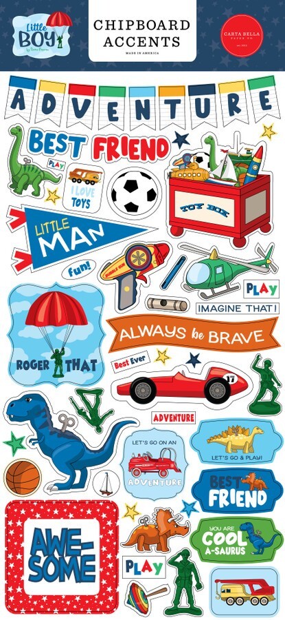 Boy Little Man Friend Play Toys Ball Dinosaur Car Carta Bella Chipboard Accents