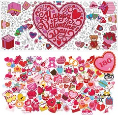 Valentines Day Gift crafts for kids toddler Stickers with Coloring Tablecloth