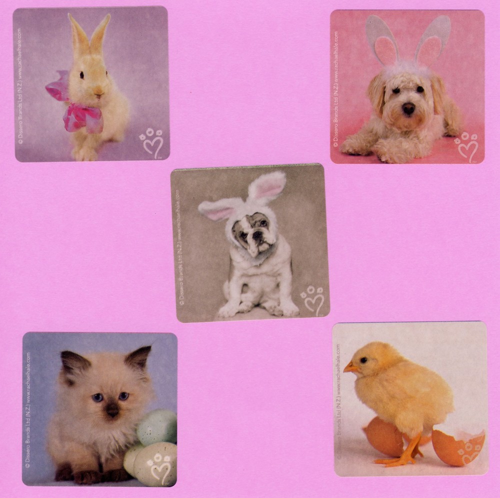 10 Rachael Hale Easter Large Stickers – Bunny Rabbit, Puppy Dog, Kitten, Chick