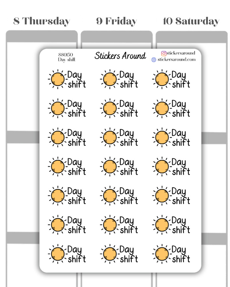 Day Shift Script Planner Sticker, Work Sticker, Calendar and Journal Sticker
