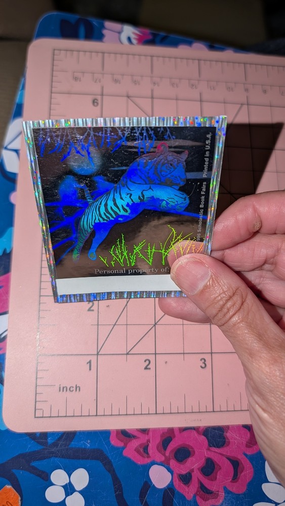 Vintage Scholastic Holographic Hologram Book Plate Sticker Tiger READ
