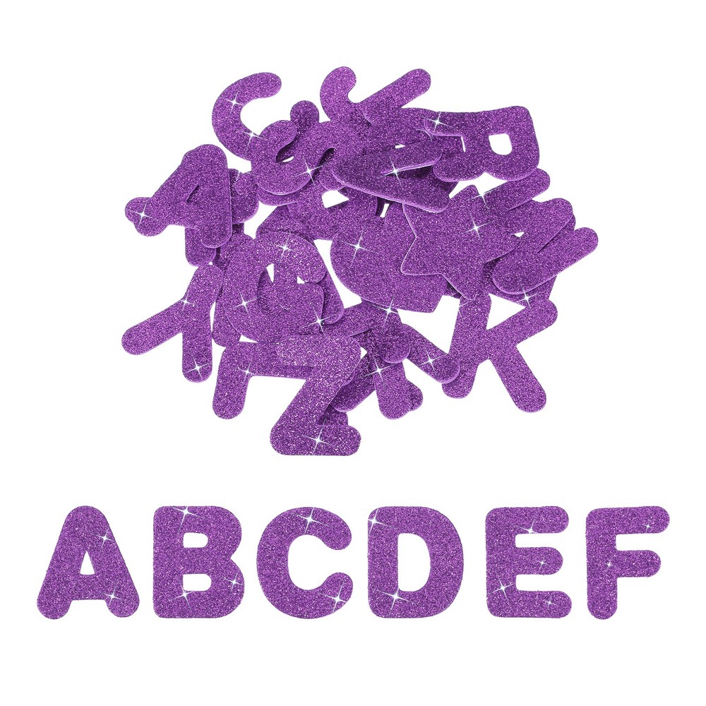 Alphabet Foam Stickers, 104Pcs Letters A-Z EVA Self Adhesive Glitters, Purple