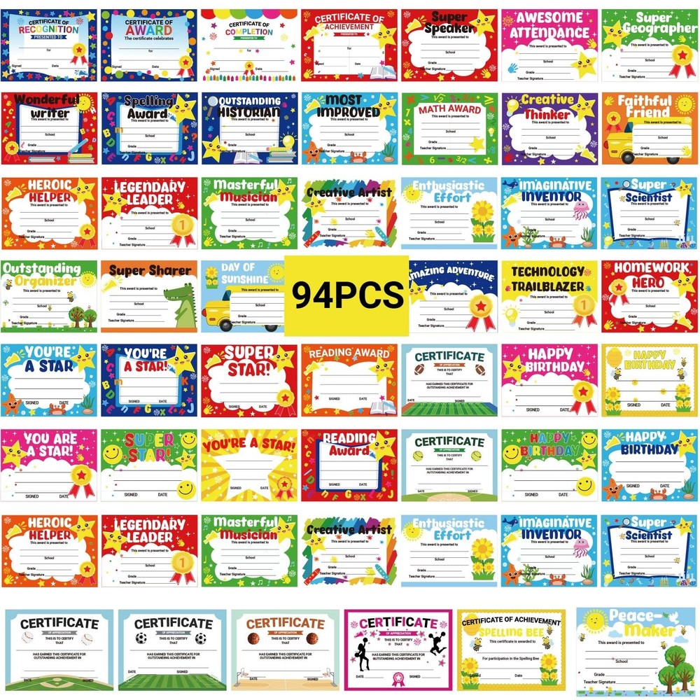 94 PCS Student Award Certificate End School Year Superlative Recognition Multi