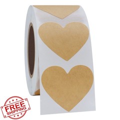HYBSK 1.5″ Kraft Heart Stickers 500 Roll