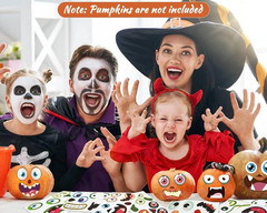 48 Pack Mini Halloween Pumpkin Face Stickers for Crafts and Parties