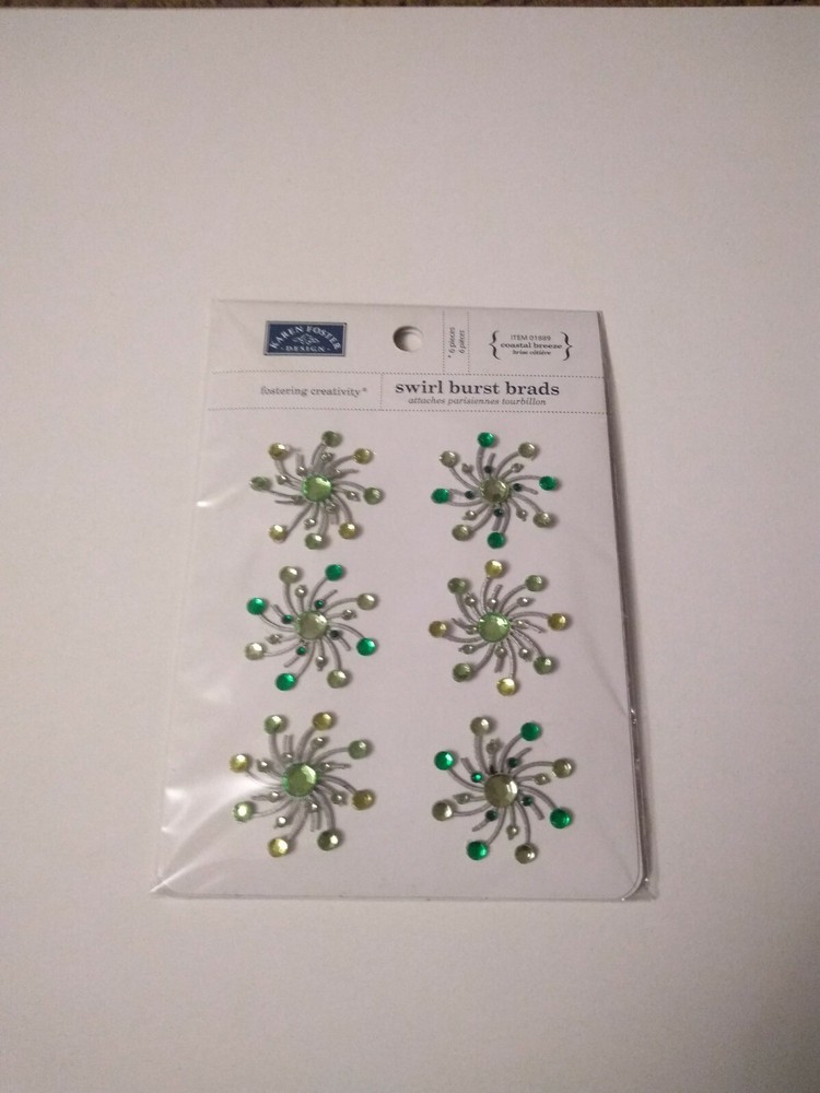 Crafts KF Sparklers Swirl Burst Brads Bling Gems Coastal Breeze Green Gold Blue