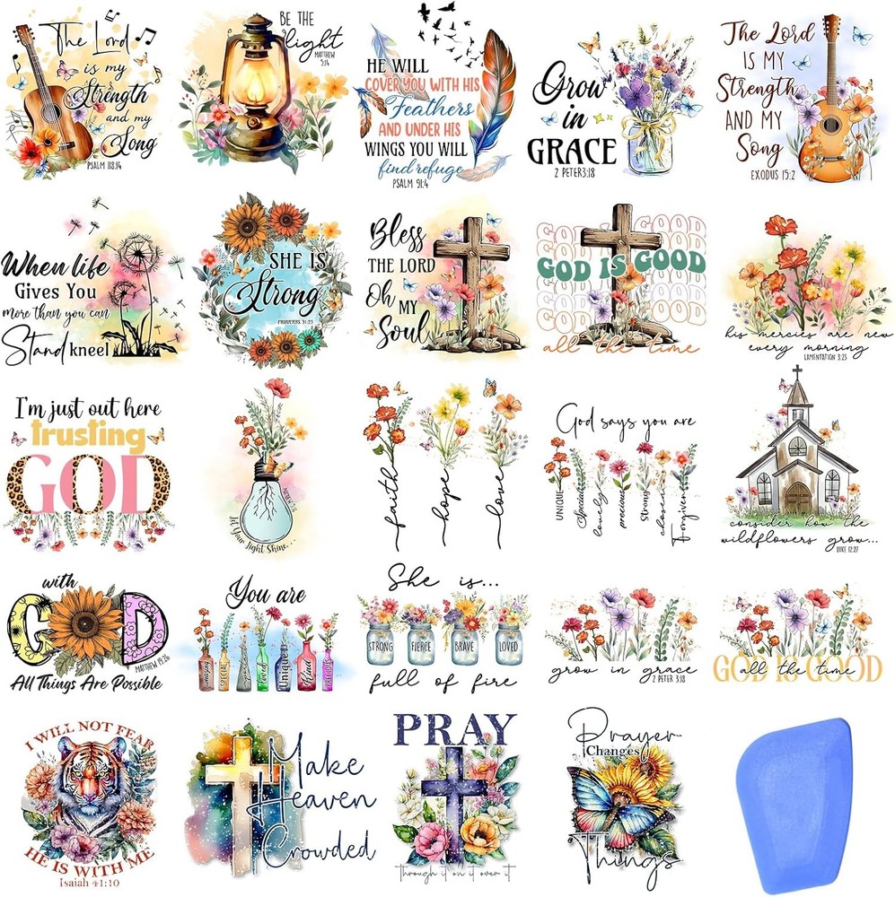 24 Sheets Vintage Christian Rub On Transfers for Crafts, Bible Verse Stickers fo