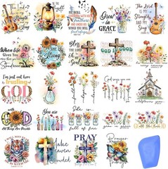24 Sheets Vintage Christian Rub On Transfers for Crafts, Bible Verse Stickers fo