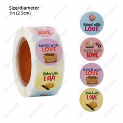 500pcs 1in Baked with Love Stickers Round Shaped Chrome Paper For Bakery Cafe