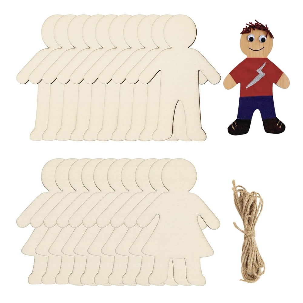 32 Pack Wood People Cutouts Female Male Cutouts Wooden Kids Boy & Girl Hangin…