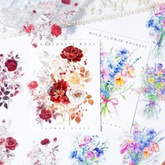 16Pcs Flowers Bouquet PET Stickers Journaling Planner Album Scrapbooking Crafts