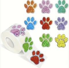 500 pc Sticker Roll Multi Color Laser Animal Paw Print Design Self Adhesive NEW