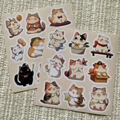 18 Cat Stickers, 1.7” Kawaii Kitty Decals, Planner Scrapbooking Stationery Gift