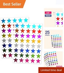 8 Colors, 1000 Pack, Foil Star Metallic Stickers, 0.6″ Diameter