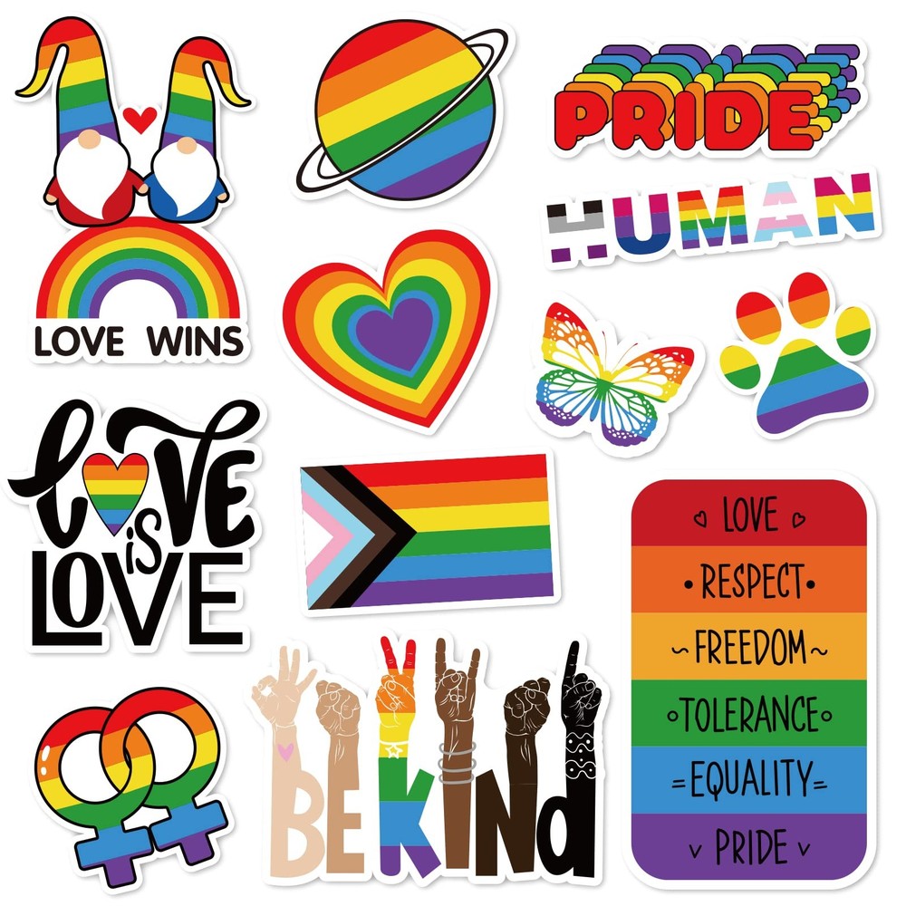 Whaline 12Pcs Rainbow Magnetic Stickers Love is Small to Medium, Multi Color