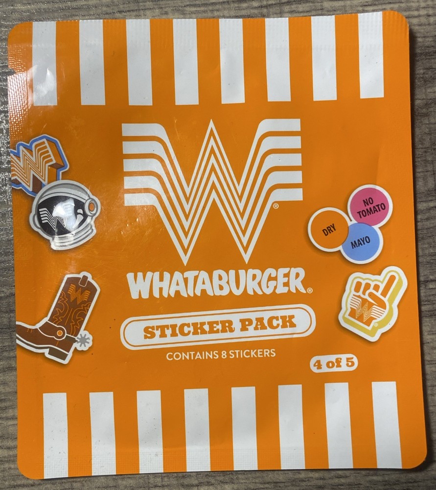 Whataburger Sticker Pack 4 Of 5—- 8 Stickers, Food & Drink Theme, Orange/White