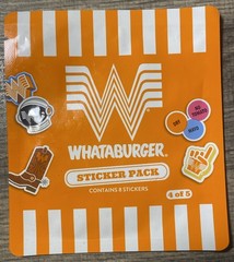 Whataburger Sticker Pack 4 Of 5—- 8 Stickers, Food & Drink Theme, Orange/White