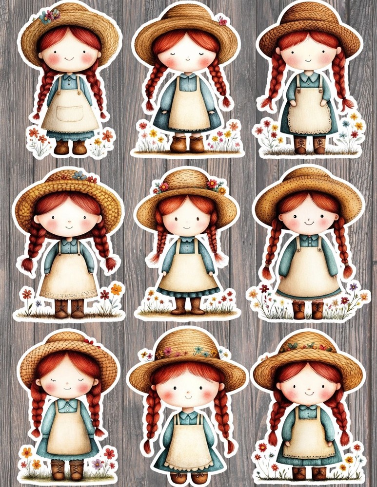 Read Head Farm Girl Die Cut Vinyl Stickers Set Scrapbooking Laptop Waterbottle